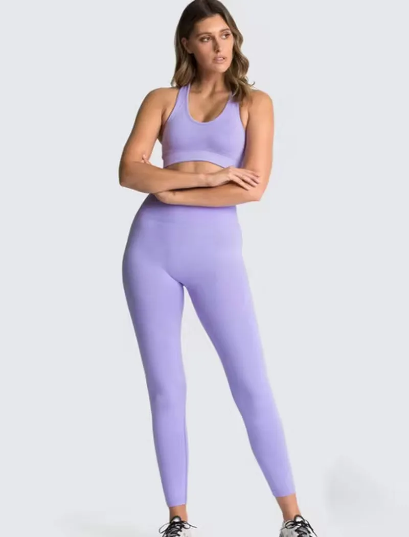 Seamless Hyperflex Women's Athletic Workout Set: Long Sleeve Crop Top and High Waist Leggings (2 Pieces)