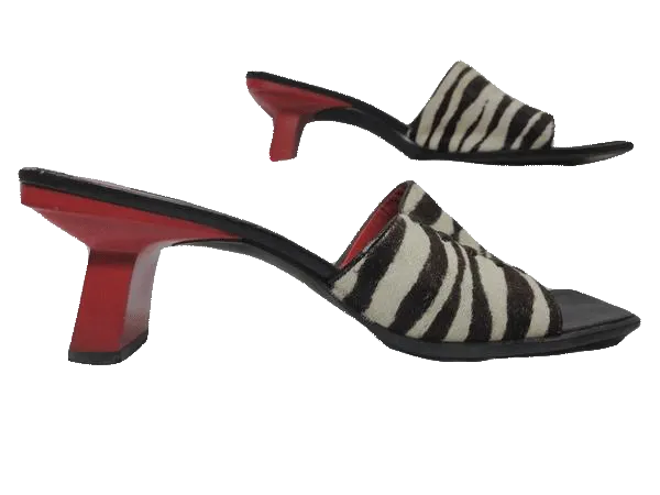 Shoes Nine West Black and White Calf Hair Peep Toe Slides Size 9N SKU 000131