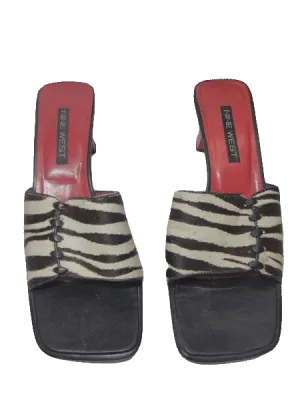 Shoes Nine West Black and White Calf Hair Peep Toe Slides Size 9N SKU 000131