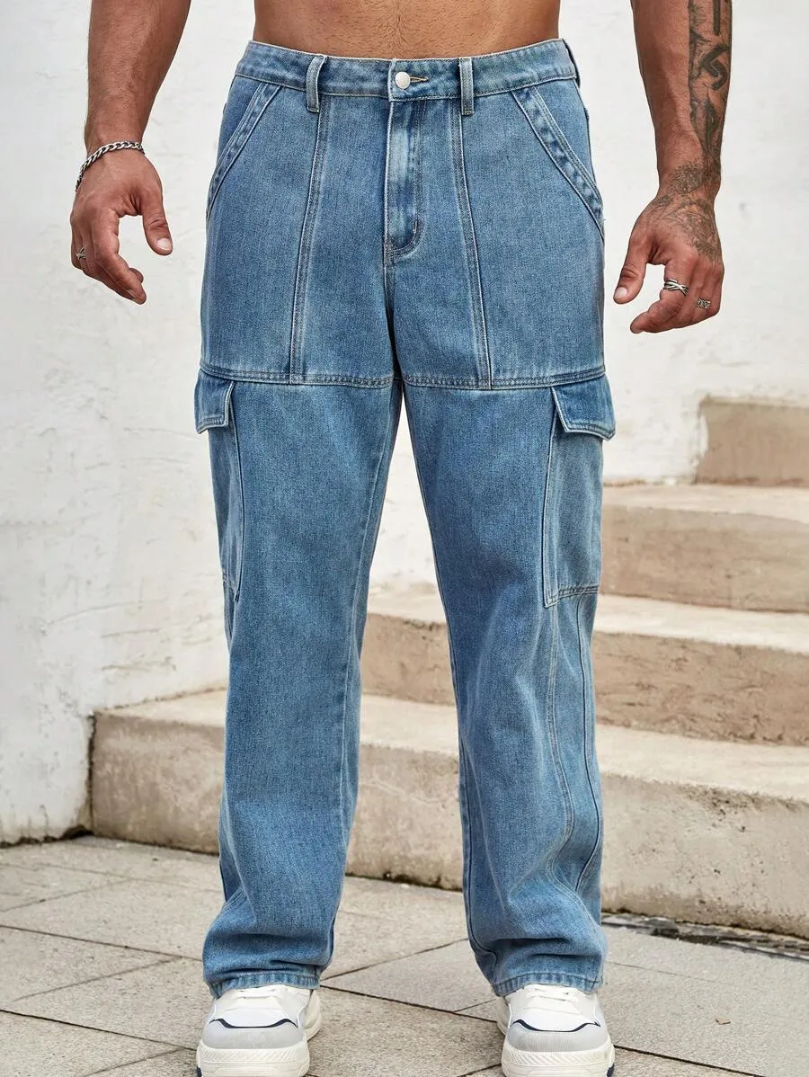 Sky Blue Side Pocket Cargo Jeans – Trendy & Functional