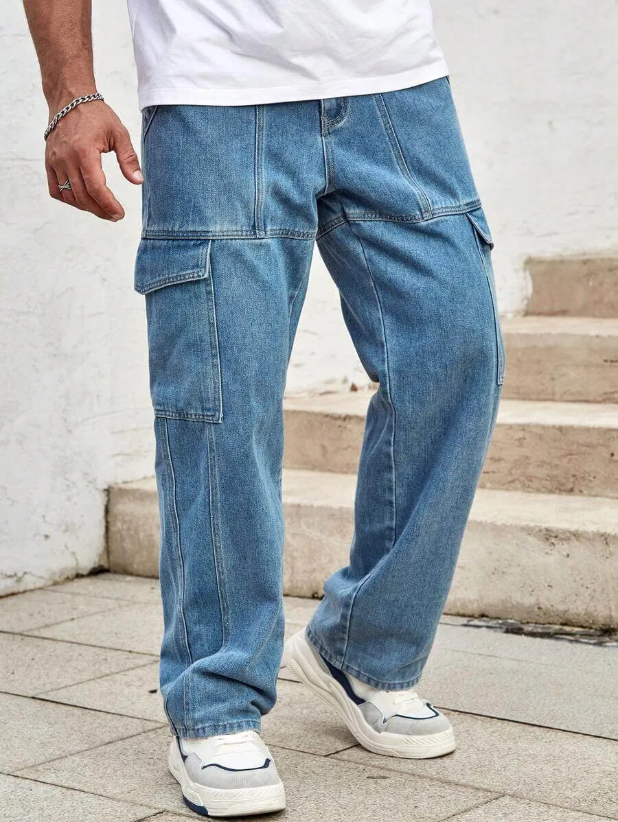 Sky Blue Side Pocket Cargo Jeans – Trendy & Functional