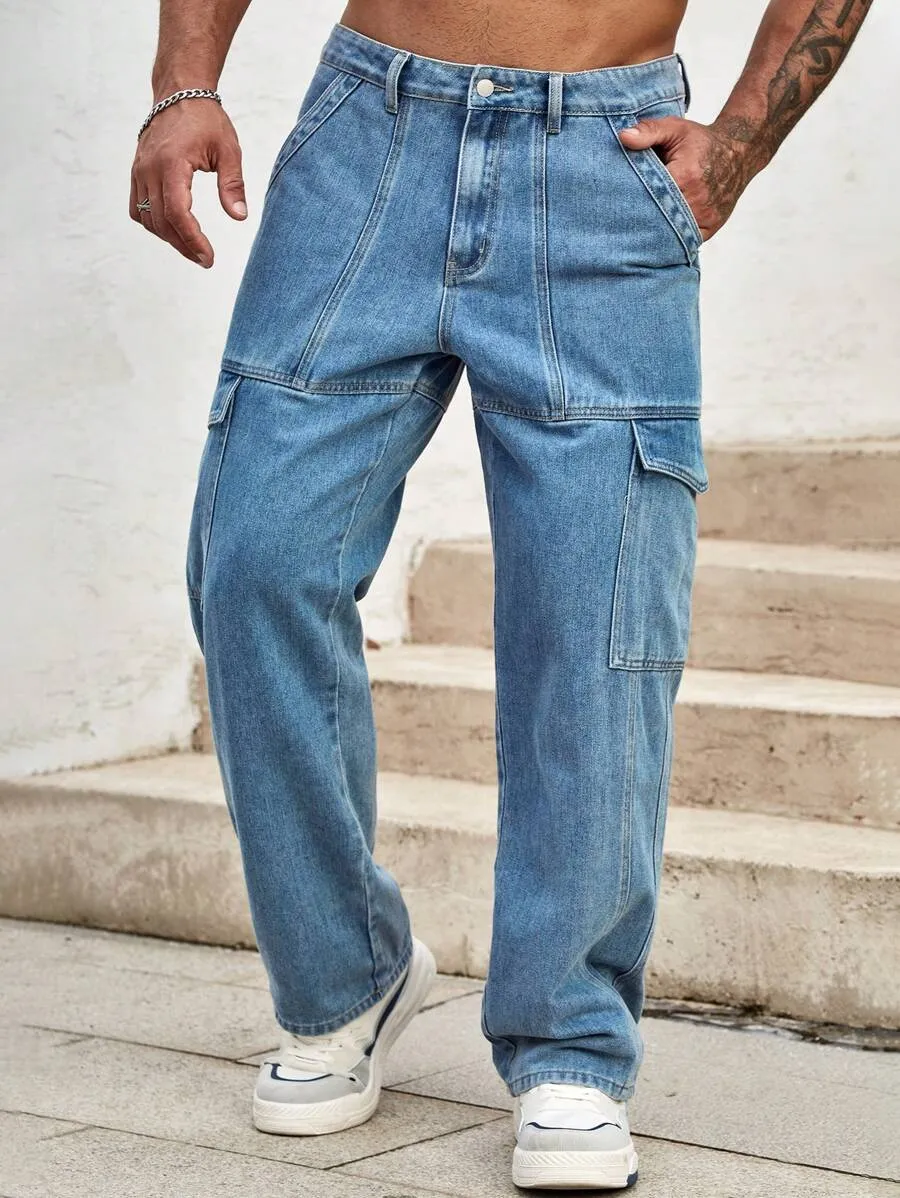 Sky Blue Side Pocket Cargo Jeans – Trendy & Functional
