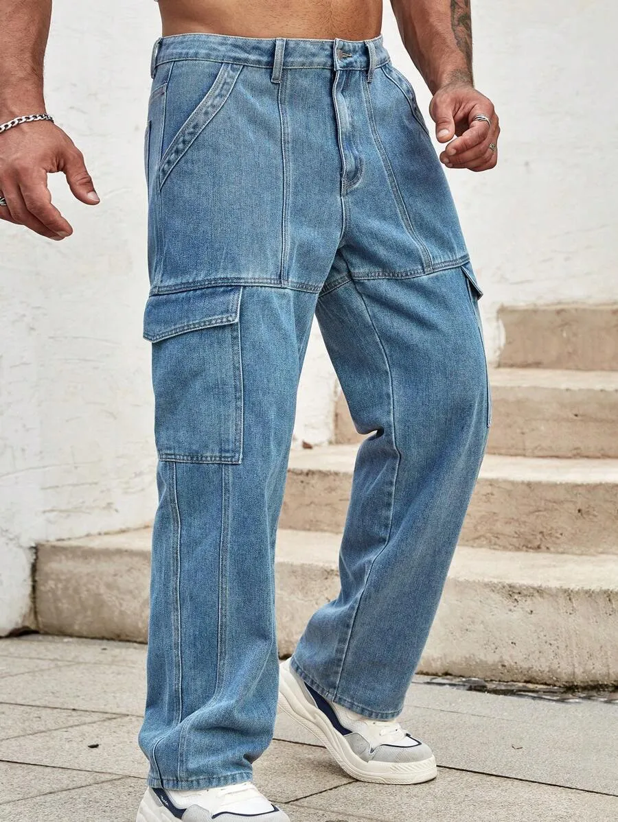 Sky Blue Side Pocket Cargo Jeans – Trendy & Functional