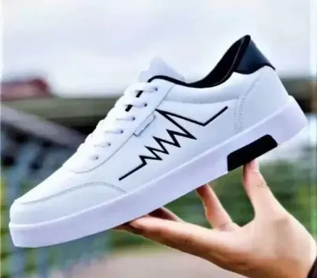 Stylish Light Weight Heart Beat Sports Shoe For Men (White)