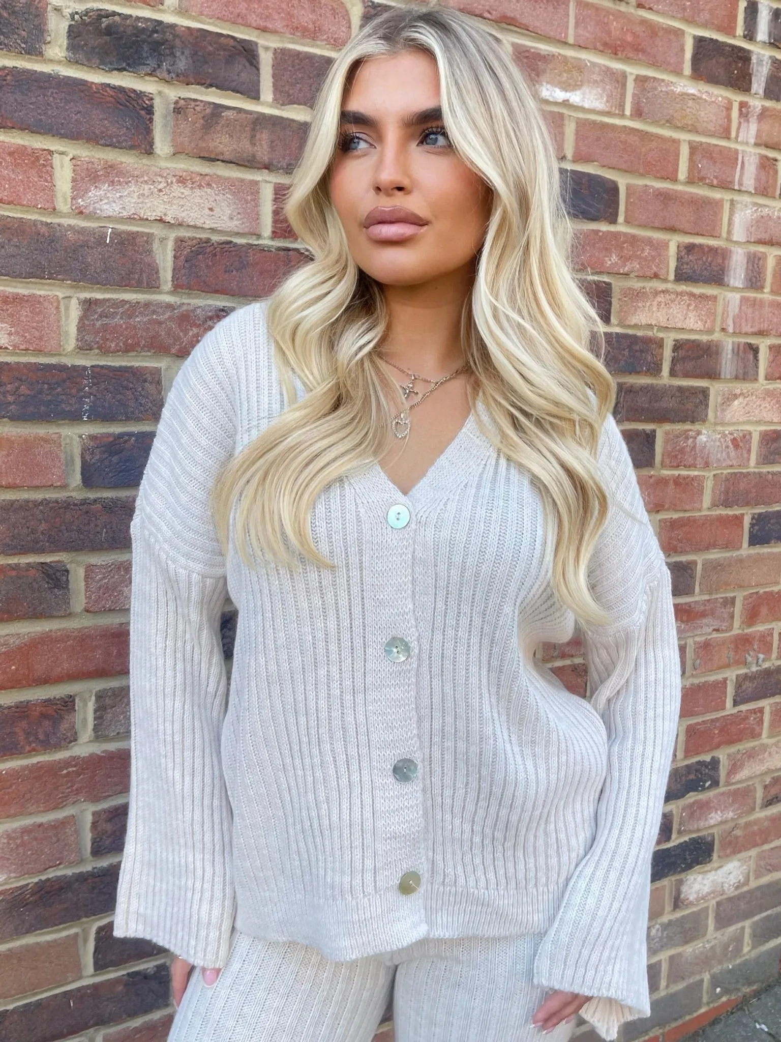 Susana cream button up ribbed trouser set