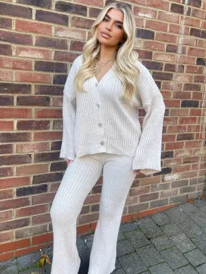 Susana cream button up ribbed trouser set