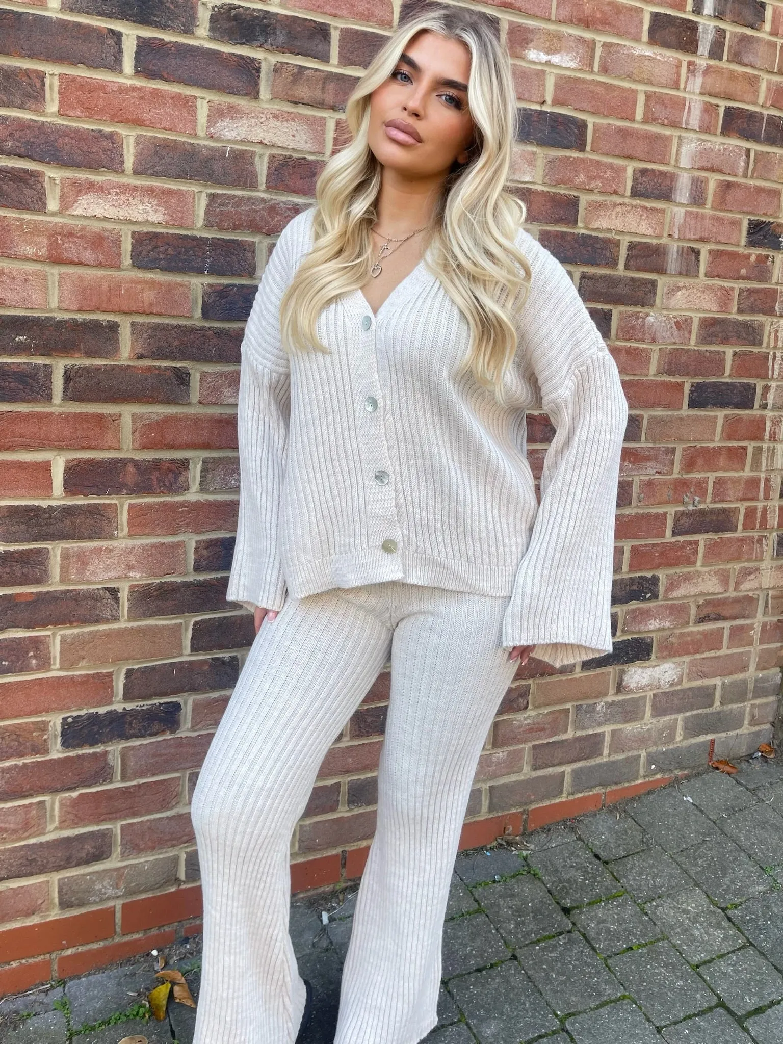 Susana cream button up ribbed trouser set