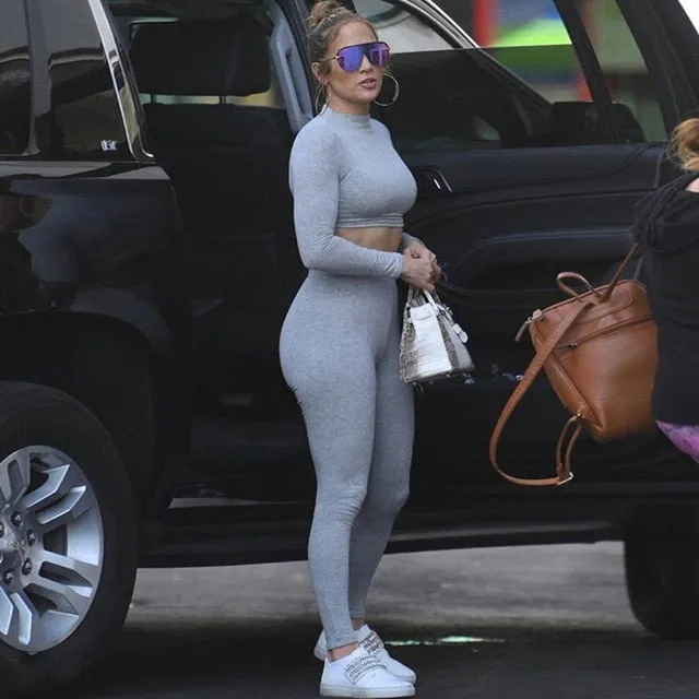 Two Piece Sets Women Tracksuits High Waist Stretchy Crop Tops And Leggings Matching Outfits