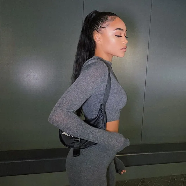 Two Piece Sets Women Tracksuits High Waist Stretchy Crop Tops And Leggings Matching Outfits