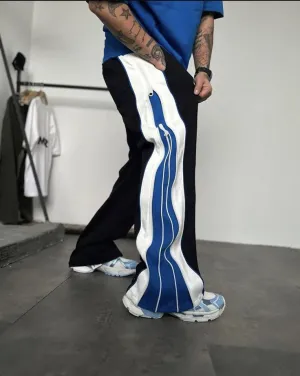 Vintage Relax Fit Wide Leg With Double Zip Baggy Sweatpants Joggers For Mens