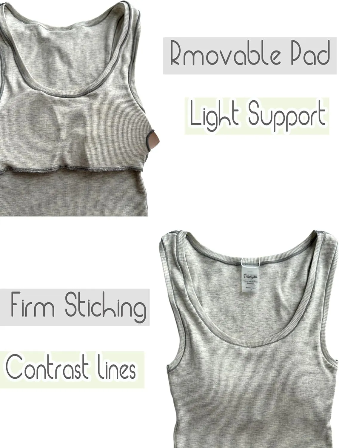 Women Rib Tank Top Padded Workout Top Square Neck Crop Tank Fitted Basic Cami Tops
