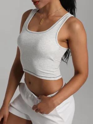Women Rib Tank Top Padded Workout Top Square Neck Crop Tank Fitted Basic Cami Tops