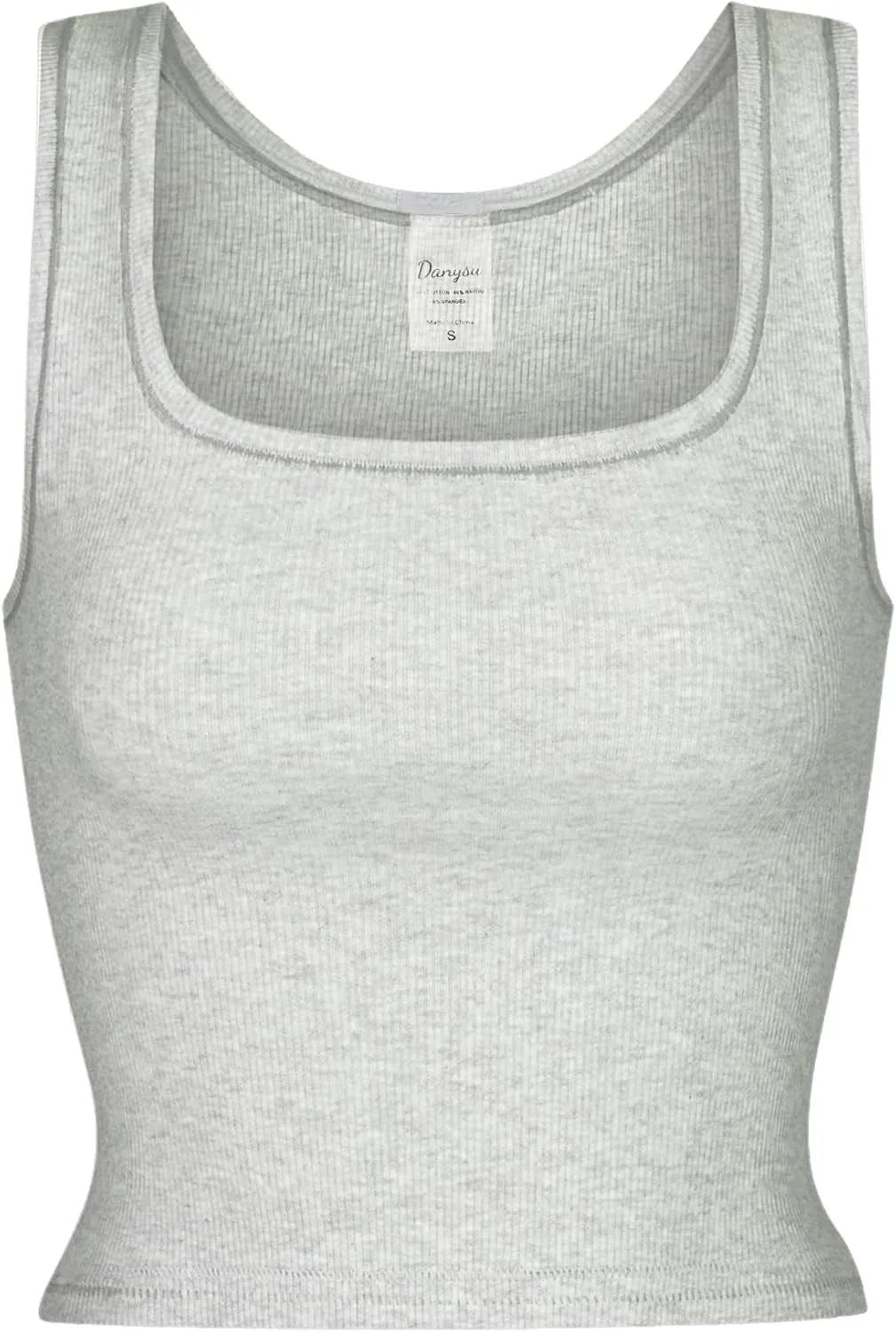 Women Rib Tank Top Padded Workout Top Square Neck Crop Tank Fitted Basic Cami Tops