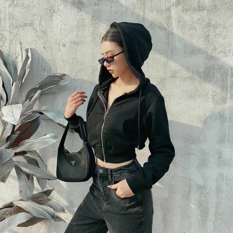 Women's Basic Crop Zip Hoodie