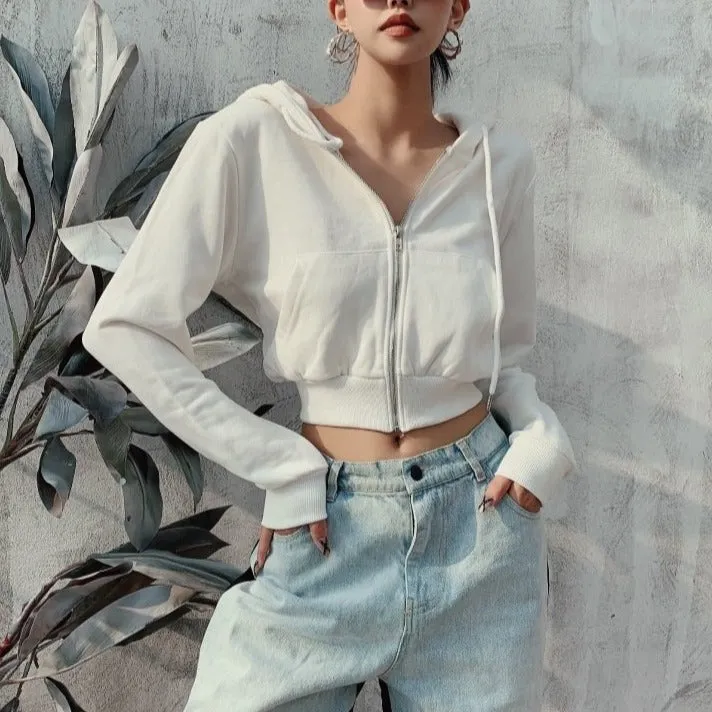 Women's Basic Crop Zip Hoodie