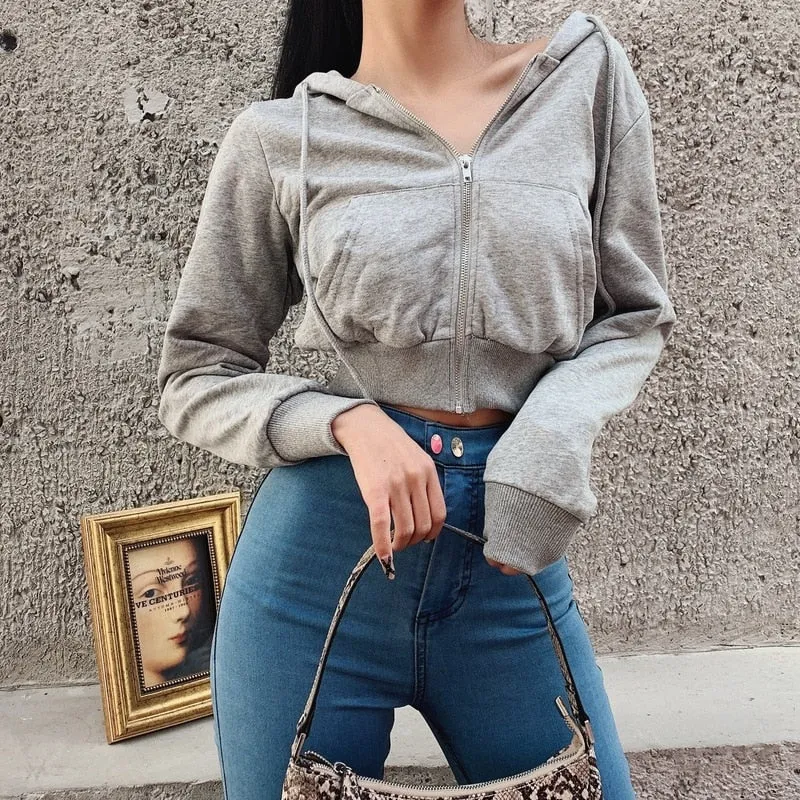 Women's Basic Crop Zip Hoodie