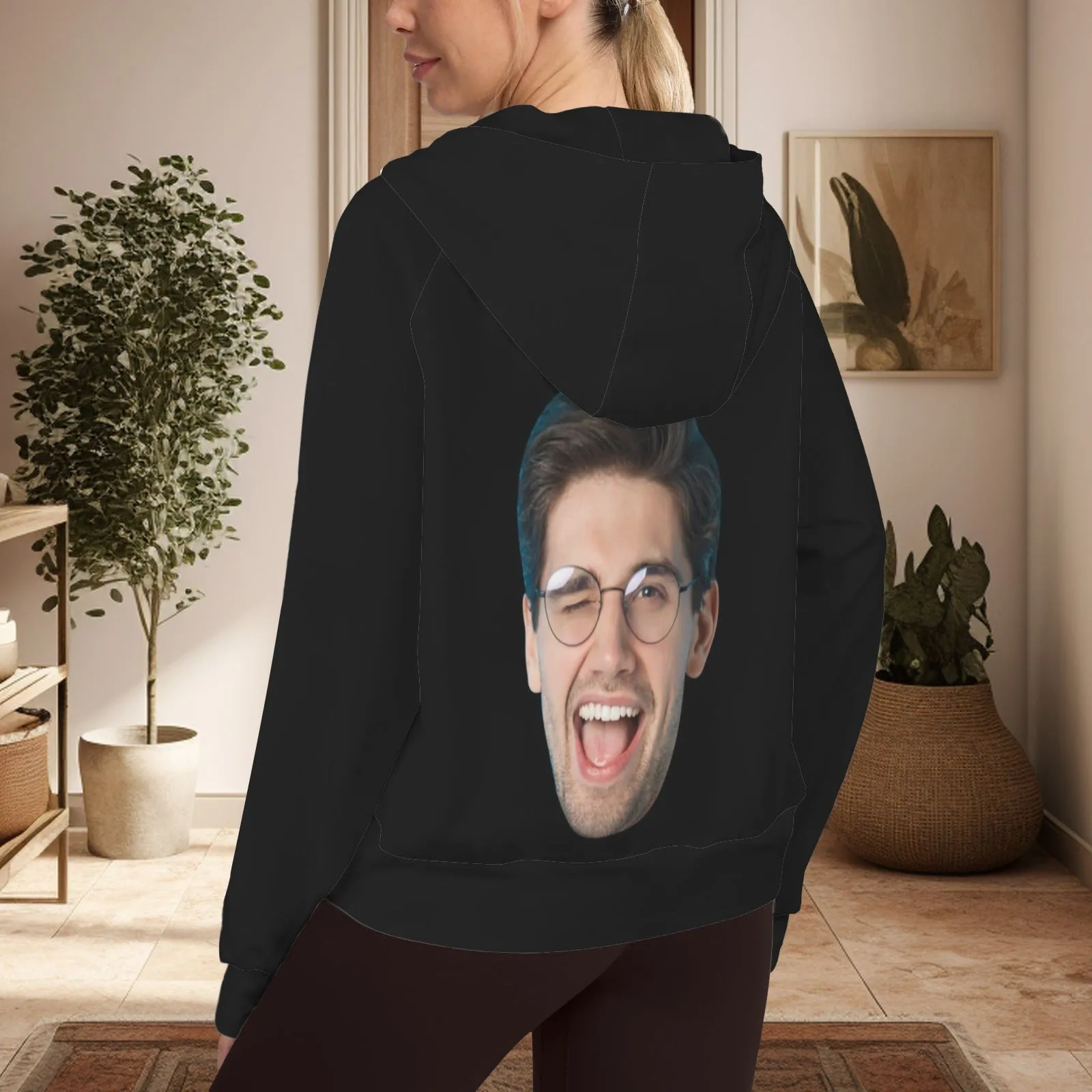 Women's Half Zip Cropped Hoodies Custom Big Face Fleece Athletic Pullover Hoodies with Pockets Thumb Hole