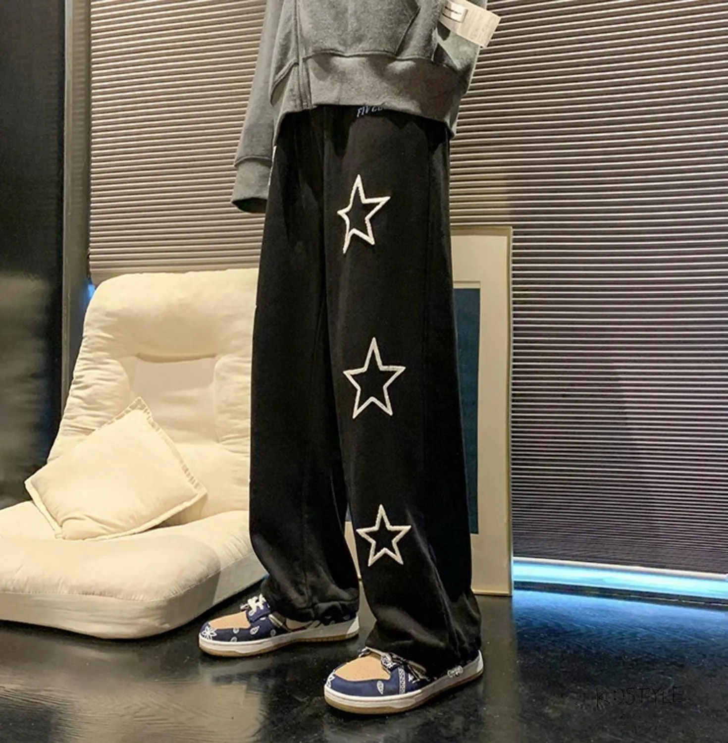 Y2K Style Star Print Baggy Hip Hop loose Fit High Street Fashion Joggers Pant For Men's